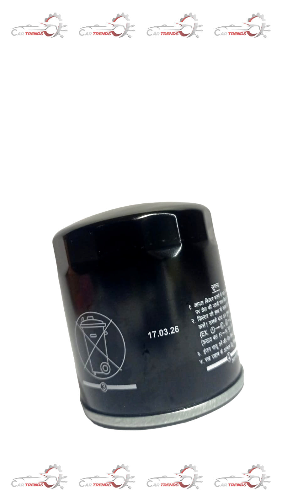 Maruti Suzuki oil filter for Celerio vehicle, showing the cylindrical filter with brand markings and part number 16510m83m00.
