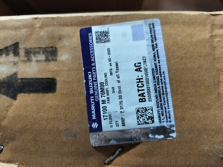 Maruti Suzuki fan assembly for Celerio, showing the motor and blades in a detailed view.