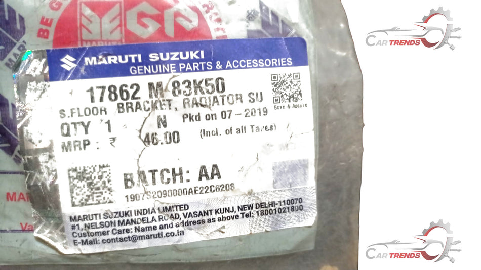Maruti Suzuki upper radiator support bracket, part number 17862M83K50, for vehicle cooling system.