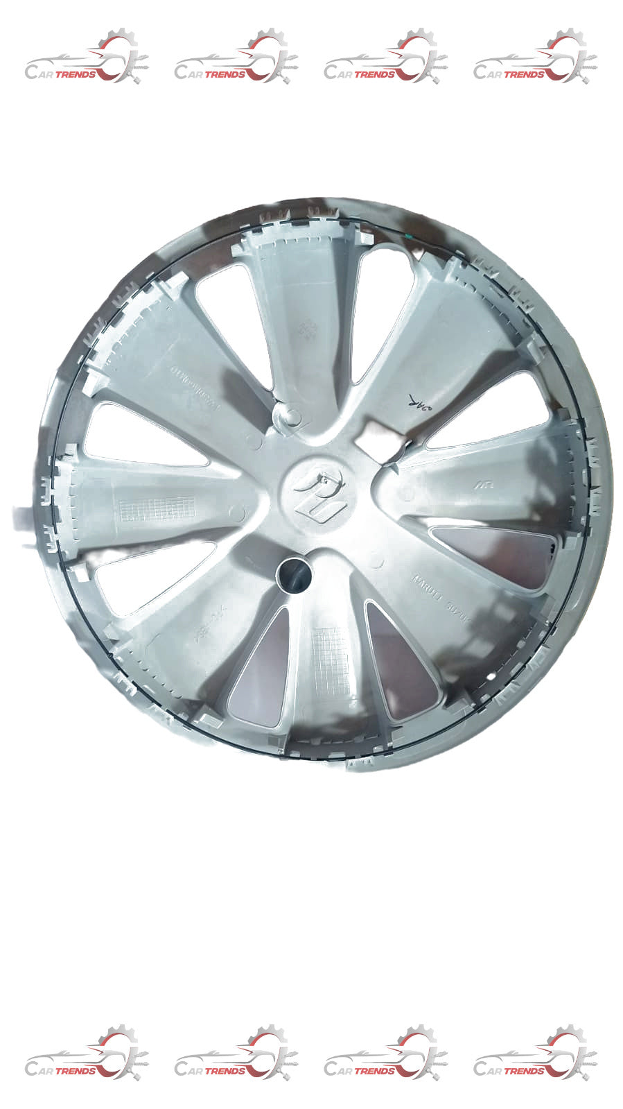 Maruti Suzuki full wheel cap assembly in silver, designed for easy installation on Maruti Suzuki vehicles.