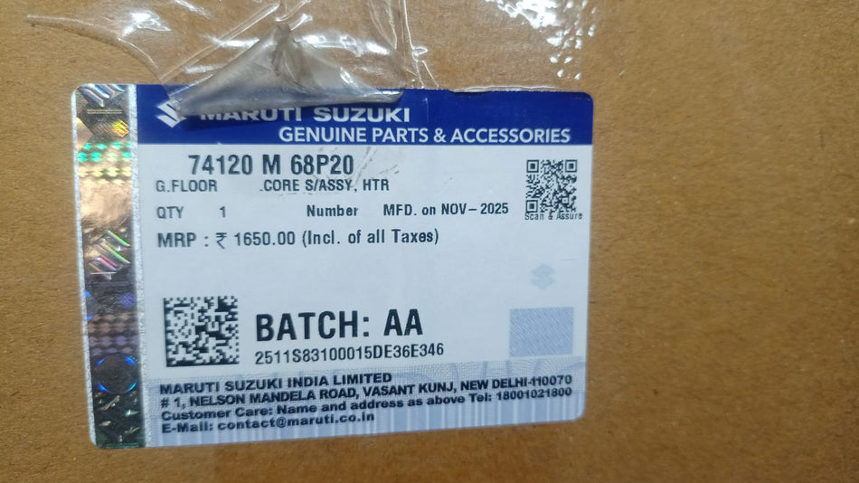 Maruti Suzuki core assembly heater part model 74120M68P20 for vehicle heating system.