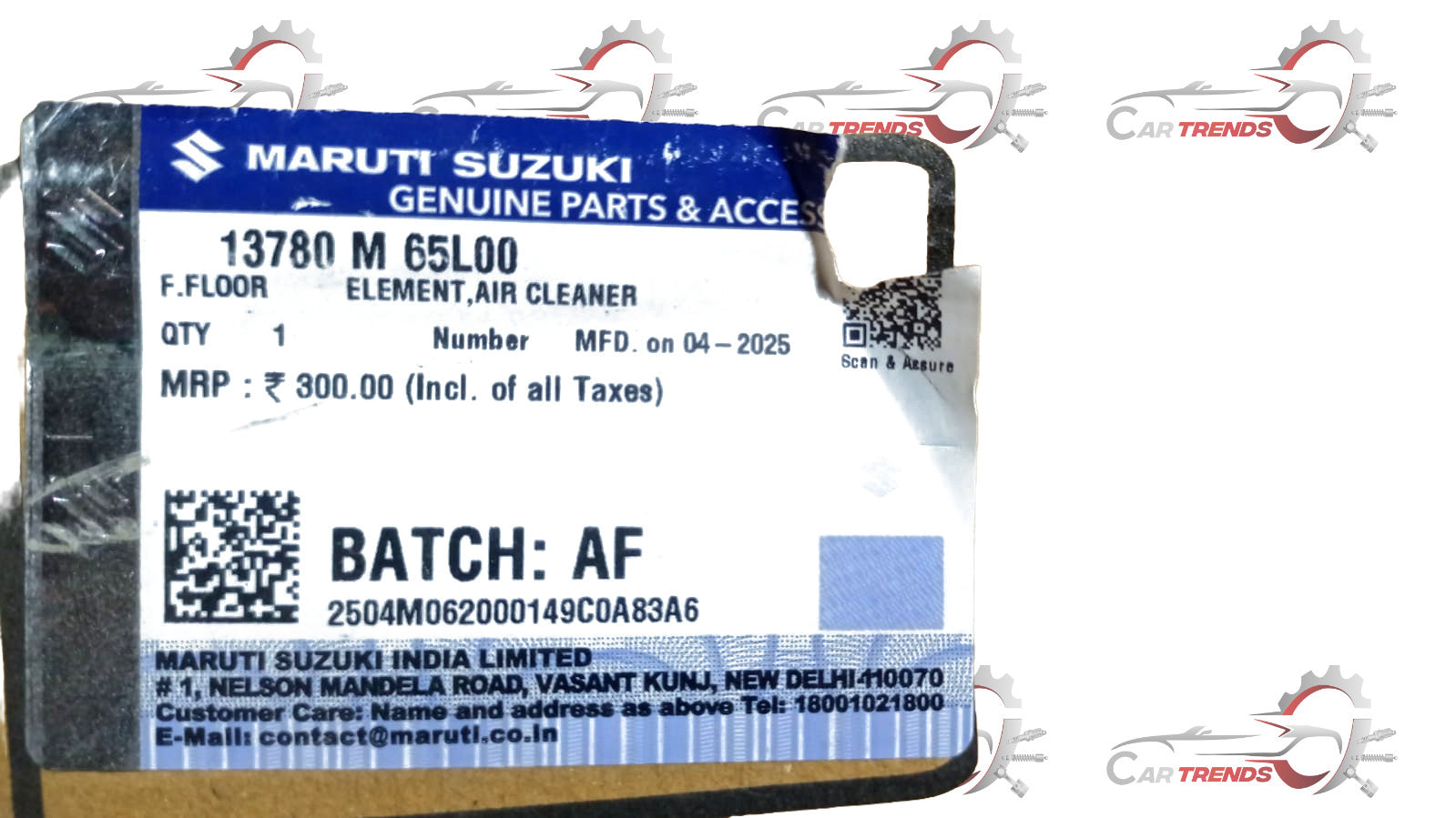 MARUTI SUZUKI ELEMENTAIR CLEANER 13780M65L00 13780M65L00 - Front view