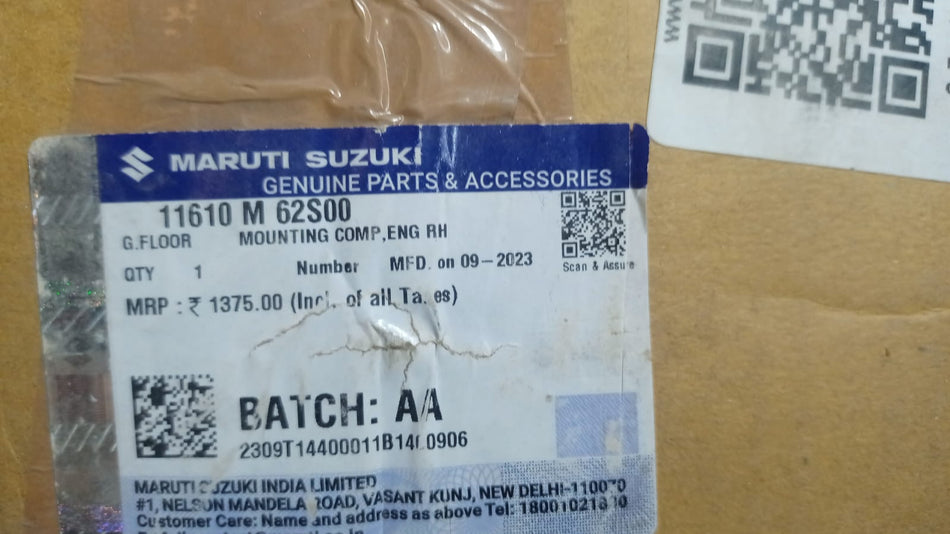 Maruti Suzuki engine mounting Spresso RH model 11610M62S00 showing the rubber and metal mounting components.