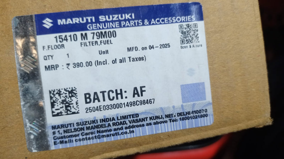 Maruti Suzuki FILTERFUEL 15410M79M00 engine fuel filter for Maruti Suzuki vehicles, shown in the image.