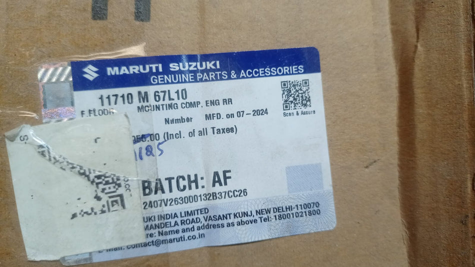Maruti Suzuki engine mounting component, part number 11710M67L10, for reliable engine support in Maruti Suzuki vehicles.