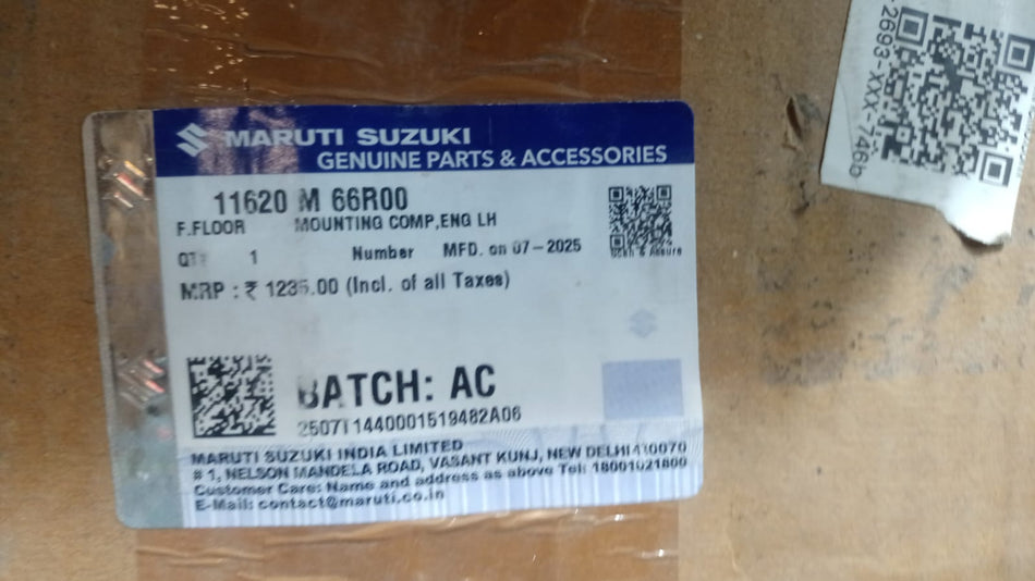 Maruti Suzuki mounting component LH 11620M66R00, automotive part for vehicle stability and support in a close-up view.