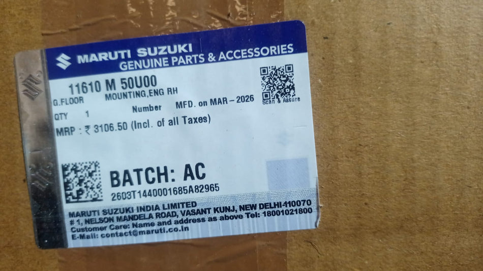 Maruti Suzuki MountingEng RH 11610M50U00, automotive engine mounting part in black with metal and rubber components.