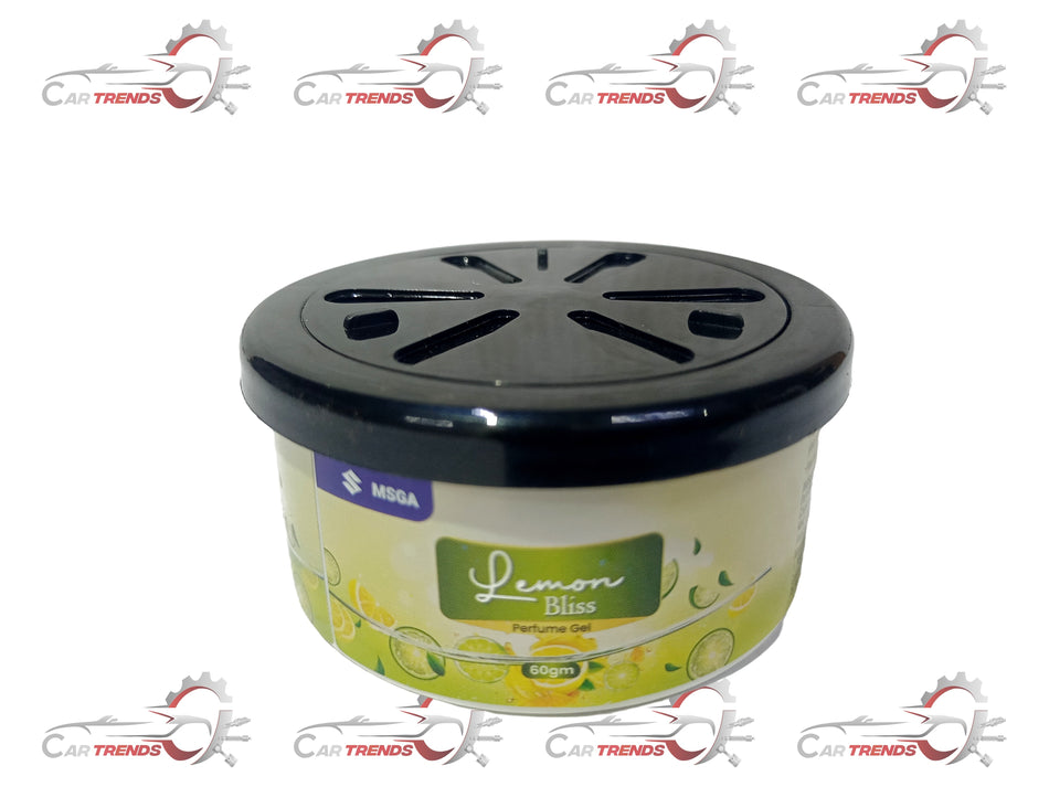 Maruti Suzuki Smart Pack Lemon Bliss Gel 990J0M999GR880 displayed in a container, used for vehicle interior air freshening.