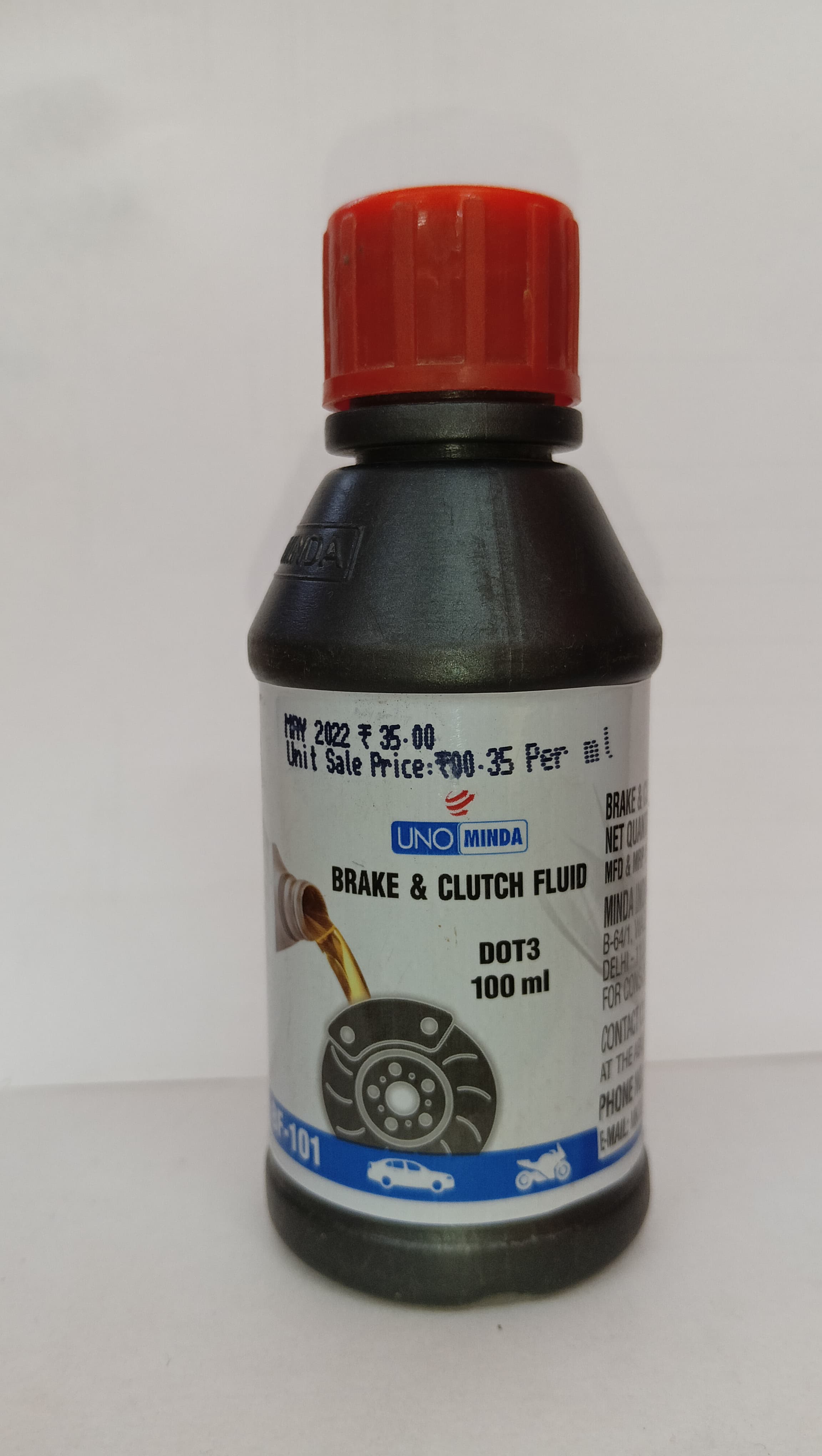 Minda brake oil and clutch fluid 100 ml DOT 3 bottle, automotive fluid for brake and clutch systems