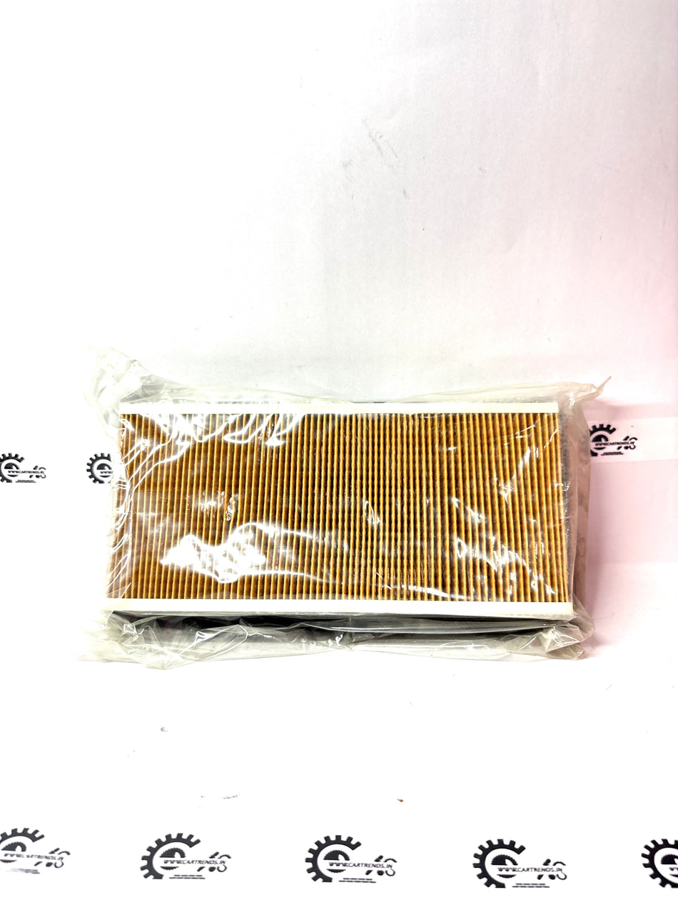 Nissan air cleaner element, replacement filter part #165463AW0A, shown in close-up with clean filter media and plastic frame.