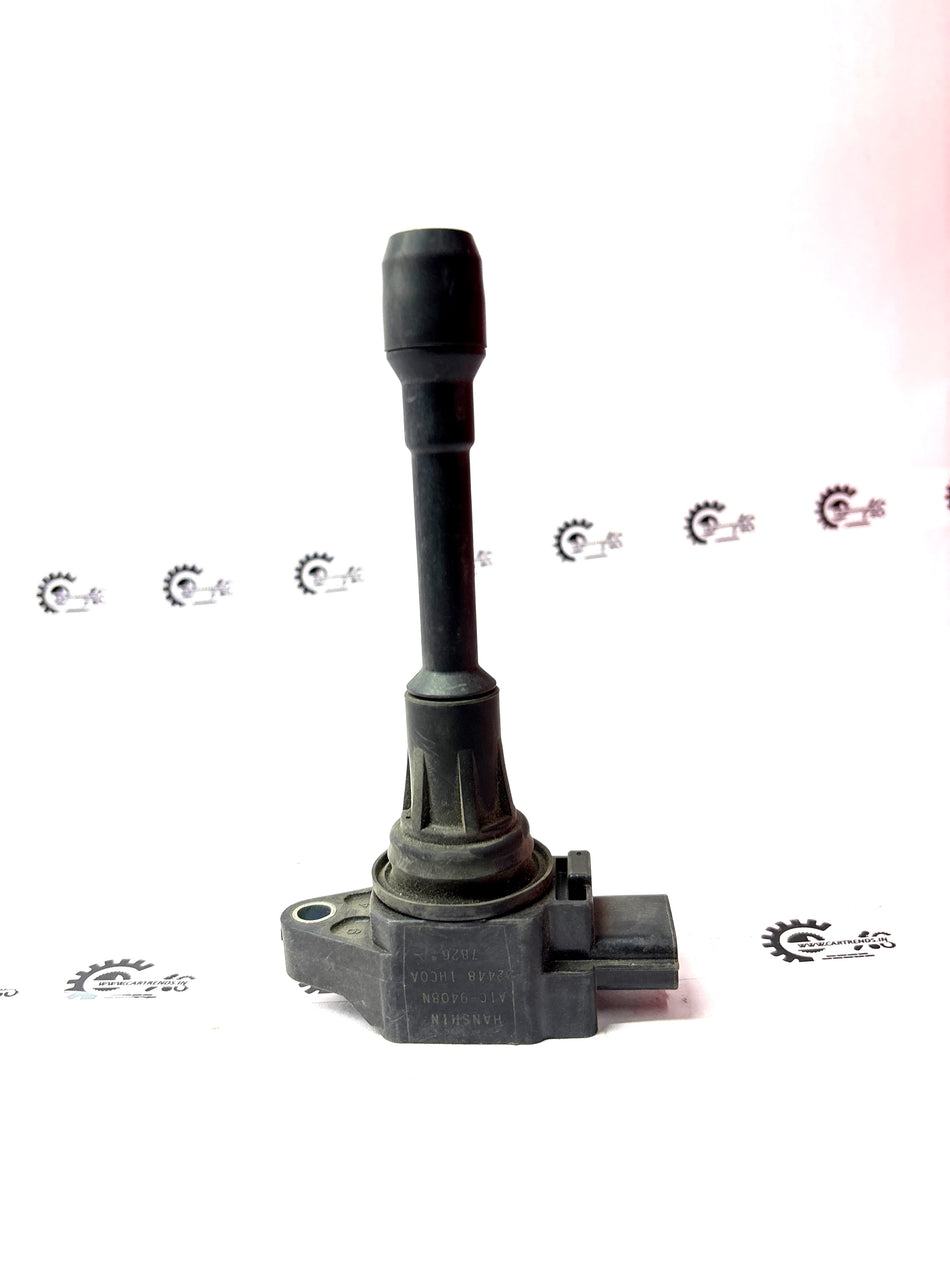 Nissan ignition coil assembly for Micra and Sunny models, part number 224481HC0A, showing the coil with electrical connectors.