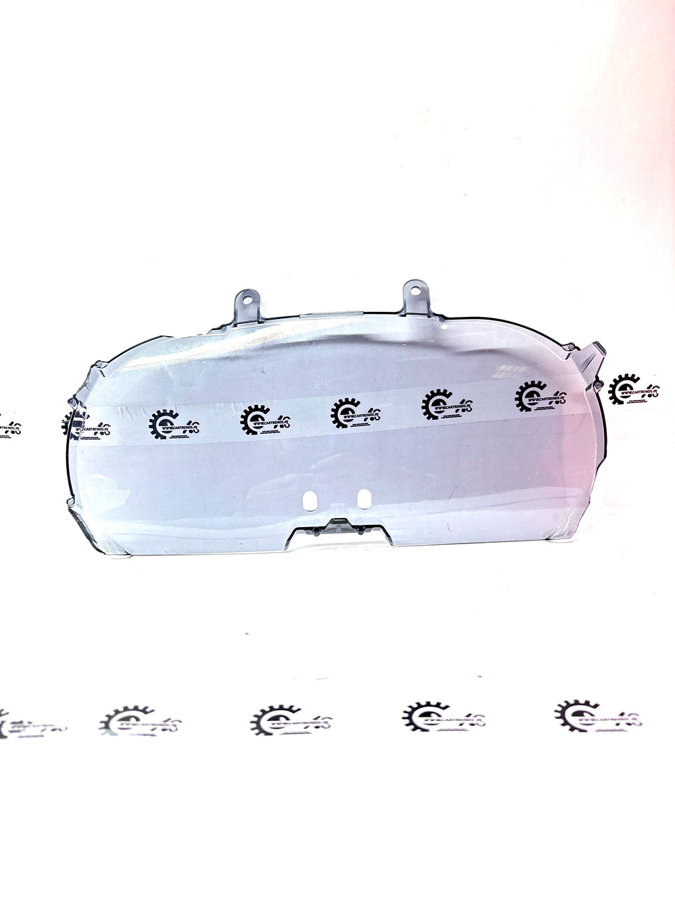 Front view of a Nissan Micra meter cover in black, designed to fit the dashboard area.
