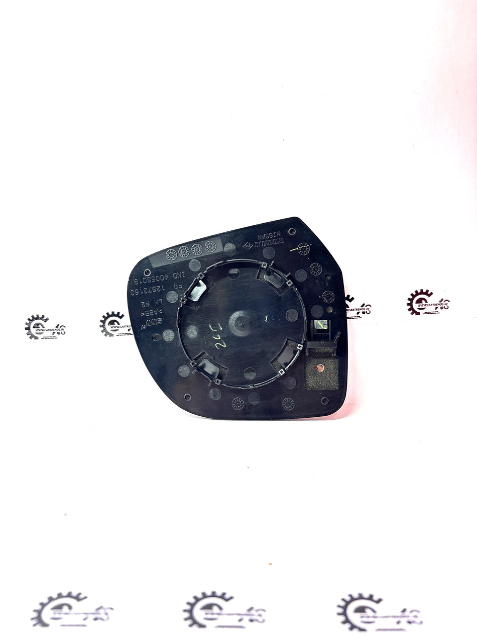 Nissan Micra LH mirror body cover in black, visible on a white car, showing the side mirror and cover details.