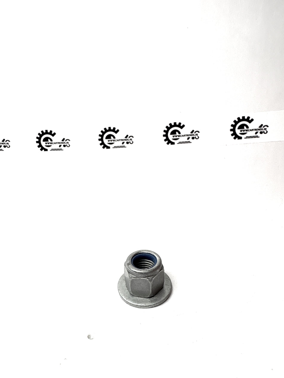 Nissan Renault wheel nut #7703034212, close-up view showing metal threading and hexagonal shape for vehicle wheel fastening.
