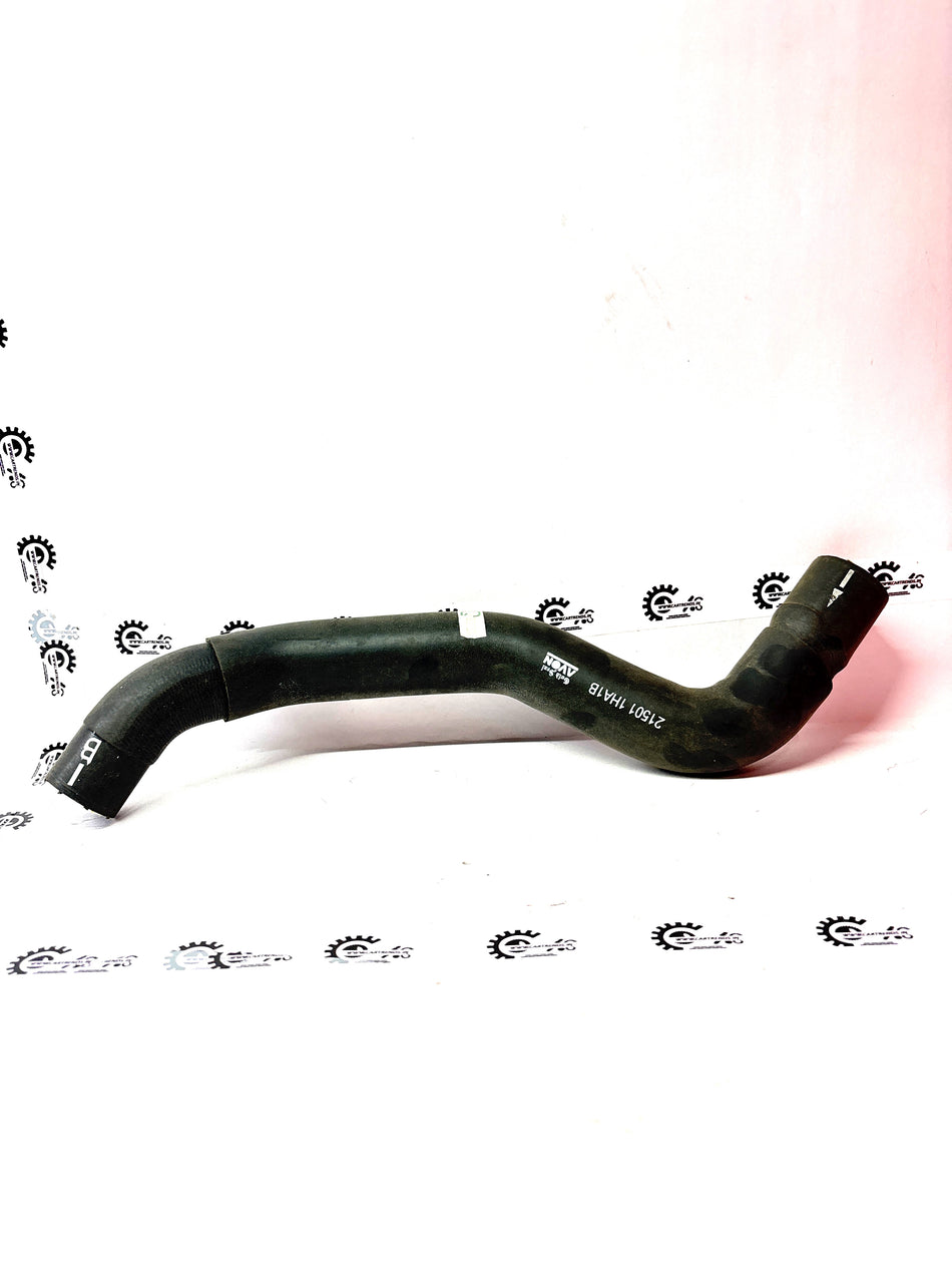 Nissan Micra upper radiator hose, flexible black rubber part with metal clamps, designed for engine cooling system.