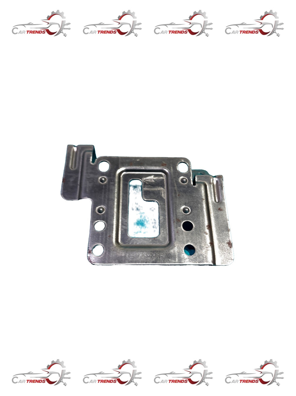 Nissan LH bracket audio component, black plastic with mounting points, designed for Nissan vehicle installation.