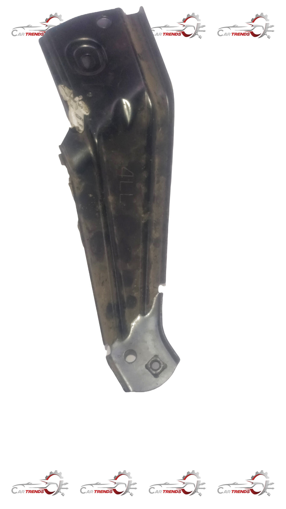 Nissan bracket fender for lower front position, part number F31614LAMA, showing the black metal construction with mounting points.