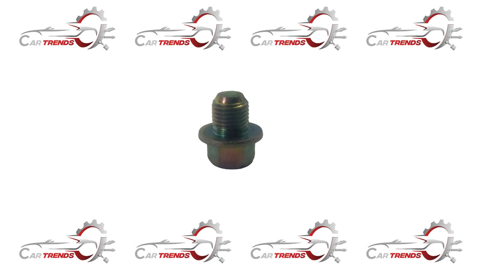 Nissan drain plug 1112801M0B, automotive replacement part, close-up view showing the black plastic plug with metal threads.