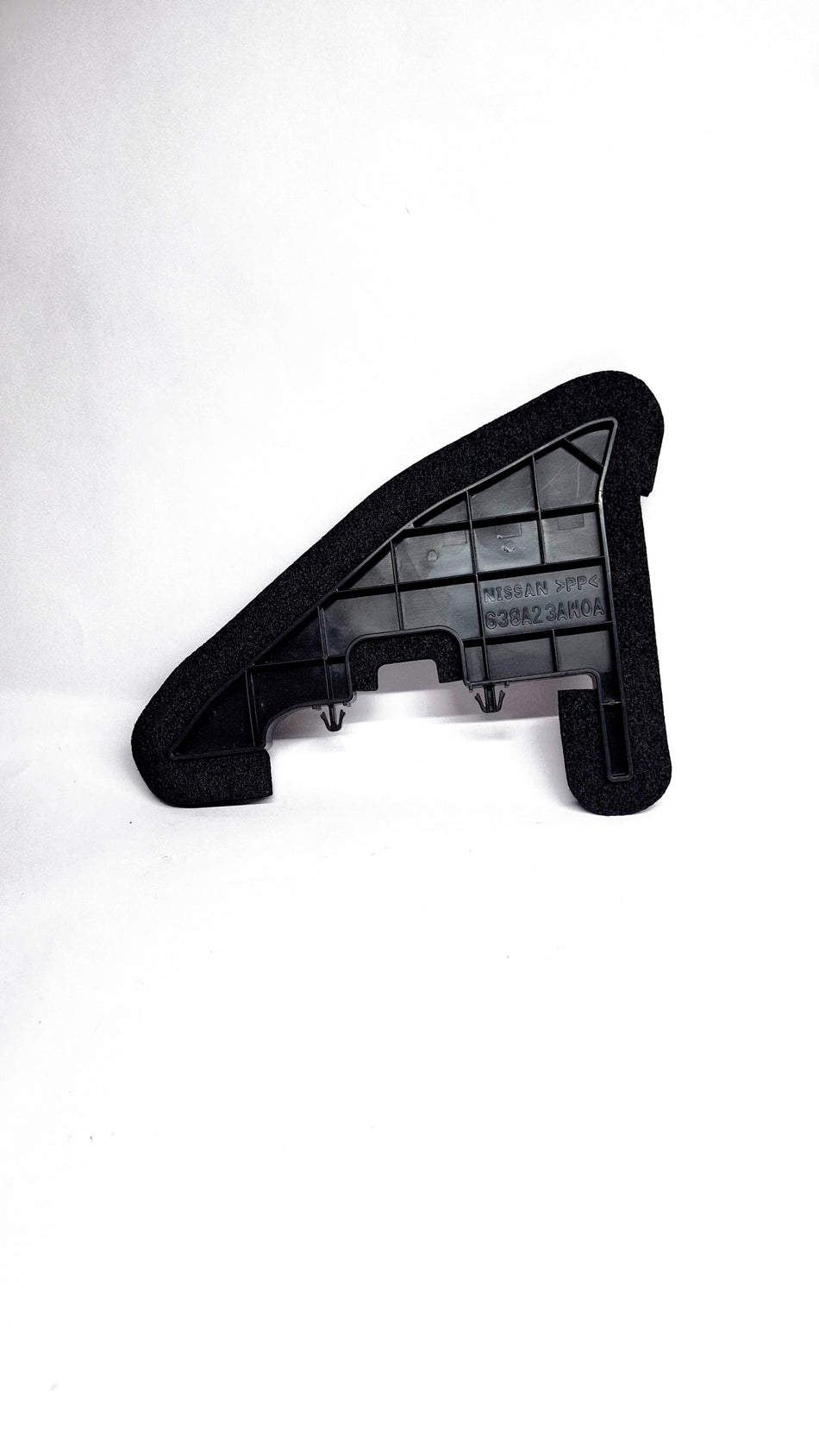 Nissan LH upper insulator, automotive engine part, showing the black rubber and metal components for vehicle insulation.