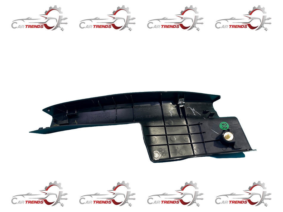 Nissan Micra kick plate assembly in black with Nissan logo, designed for vehicle protection and style.