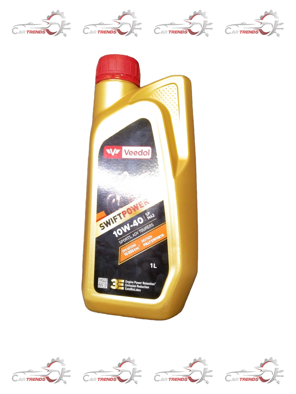 Veedol Swift Power 4T 10W40 engine oil bottle, featuring the label and branding, suitable for motorcycle engines.