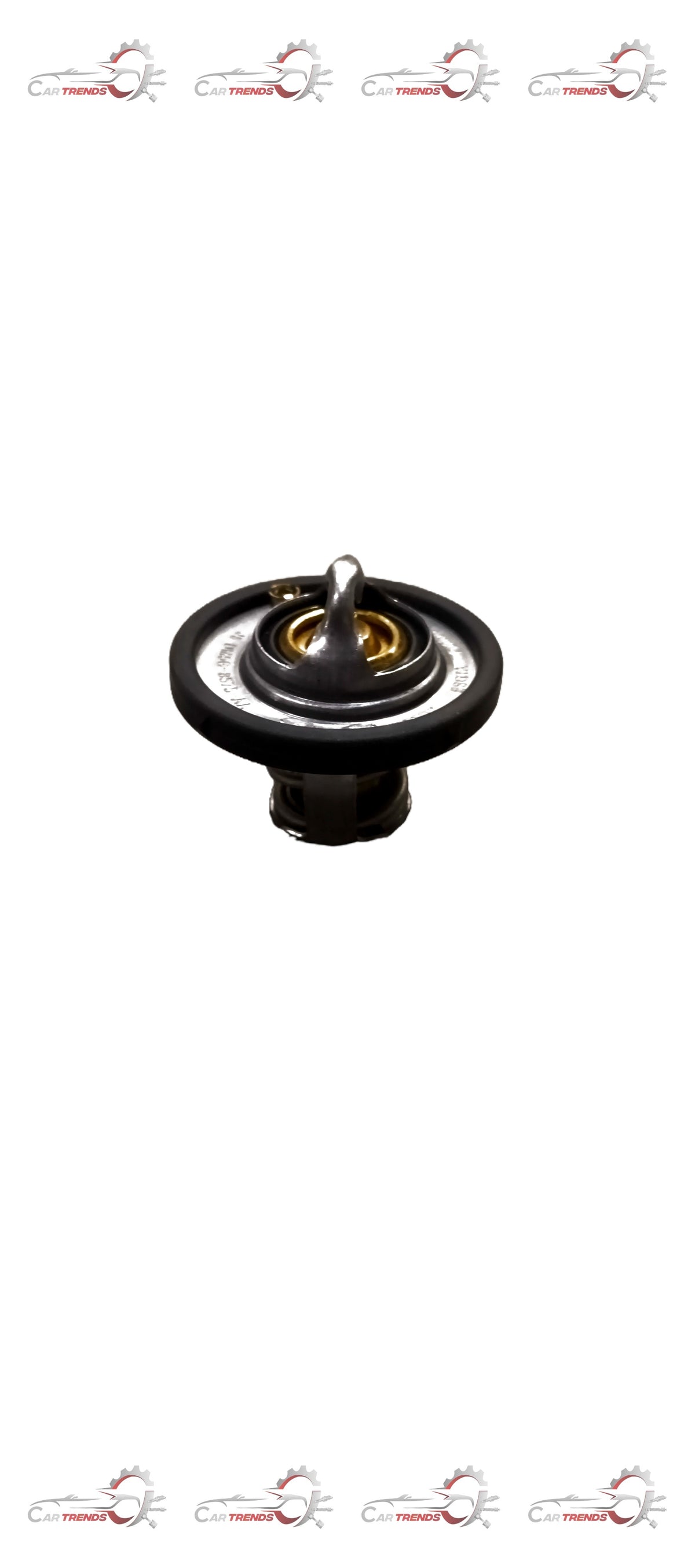 Ford DM5G8575AA thermostat assembly showing the metal housing and internal components for vehicle climate control.