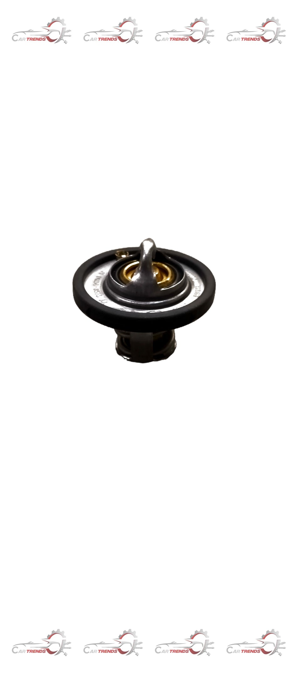 Ford DM5G8575AA thermostat assembly showing the metal housing and internal components for vehicle climate control.