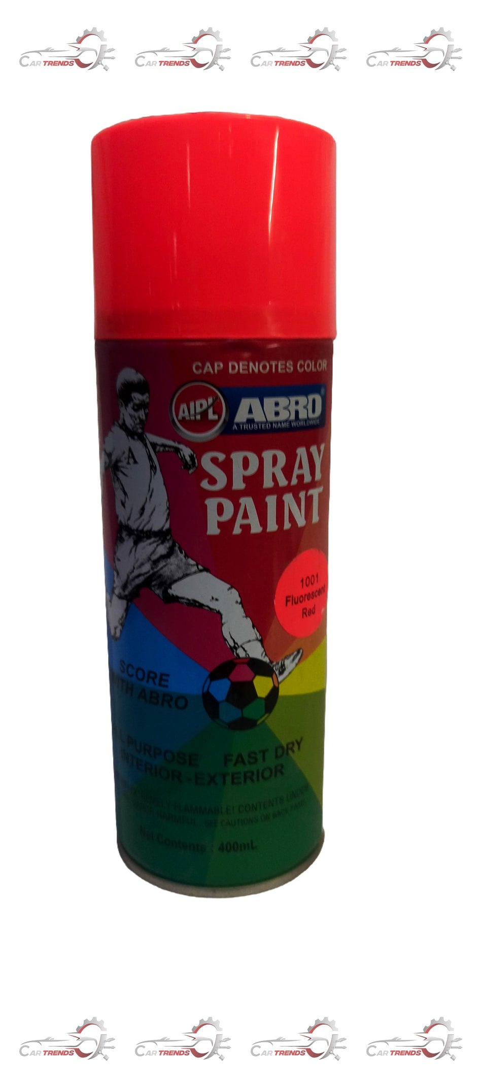 ABRO red spray paint can, universal color, with a red cap and branding visible on the label in the image.