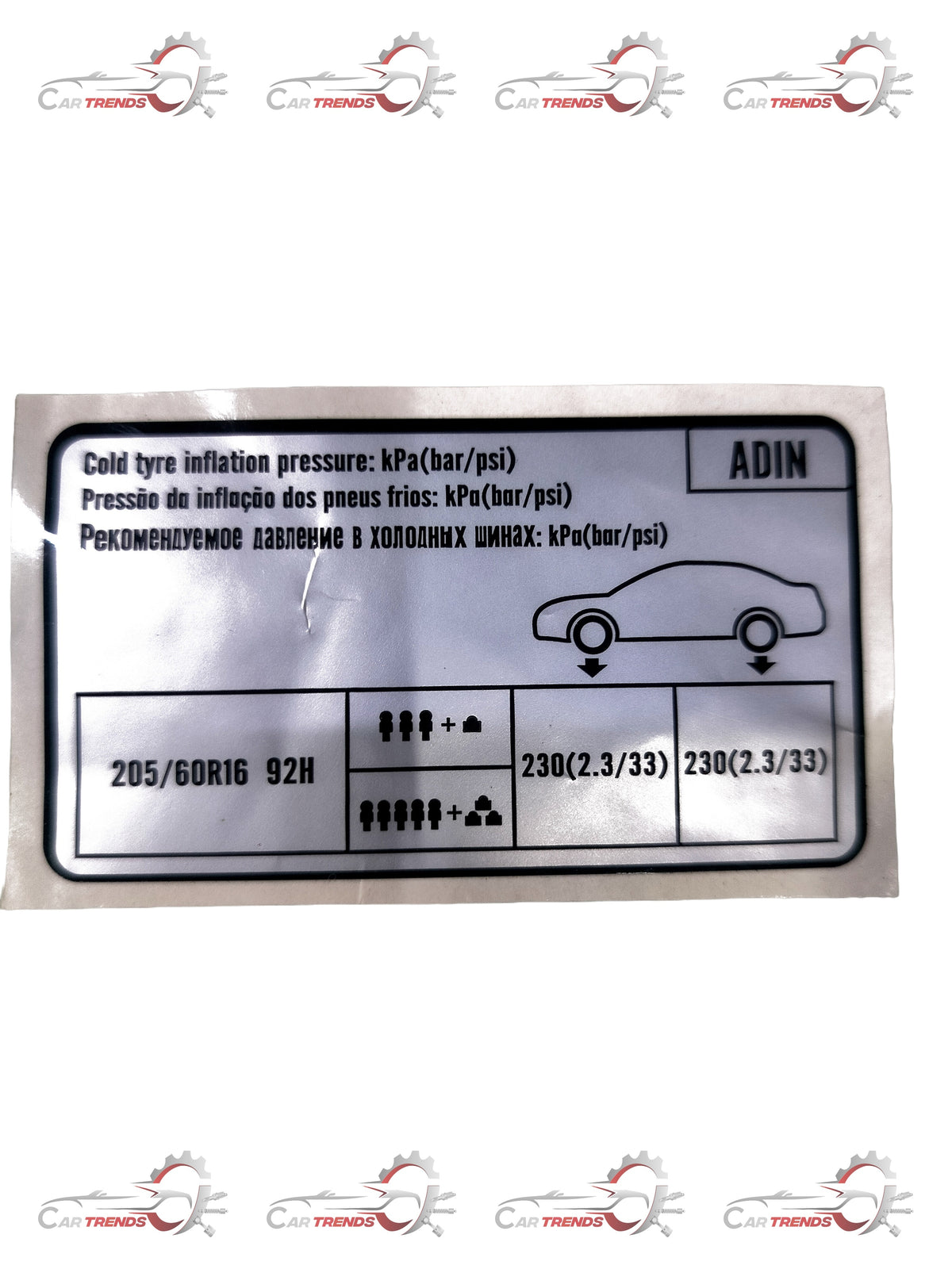 HYUNDAI TYRE PRESSURE LABEL ELANTRA 05203S5000 05203S5000 - Front view
