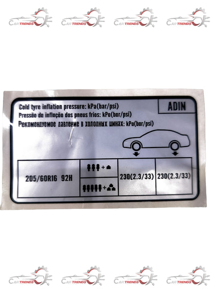 HYUNDAI TYRE PRESSURE LABEL ELANTRA 05203S5000 05203S5000 - Front view