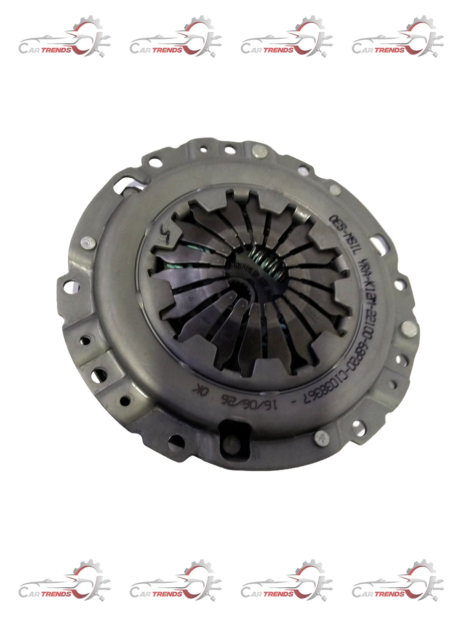 Maruti Suzuki clutch set including clutch plate and pressure plate for Baleno petrol engine, shown in a close-up photo.