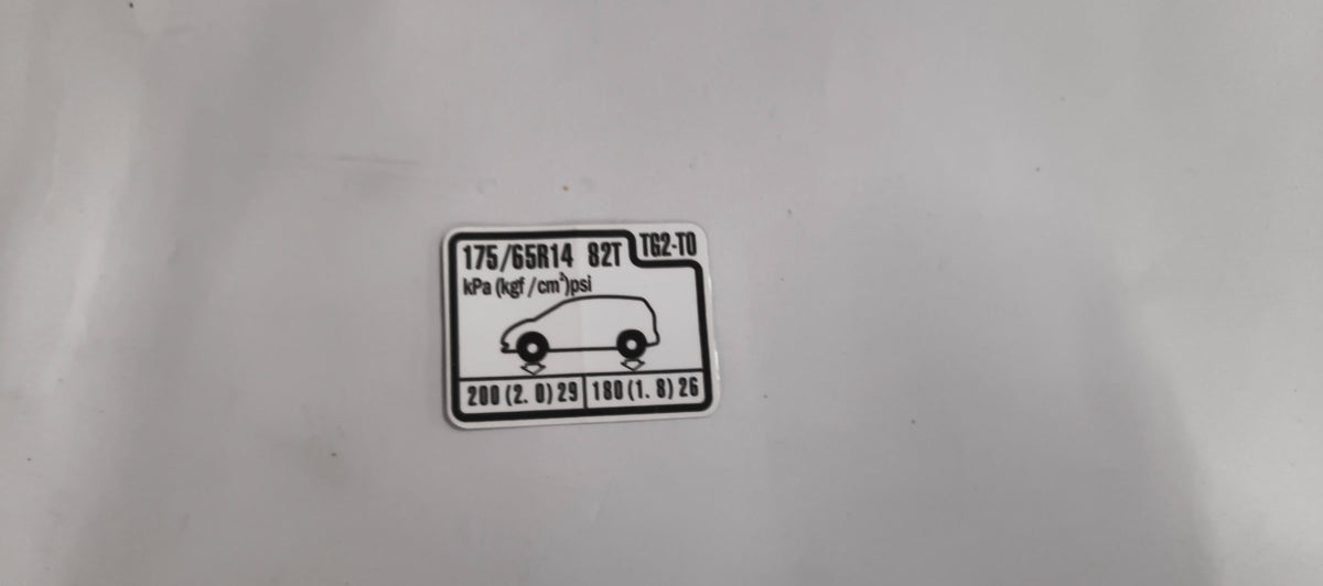 HONDA CAUTION PLATE.(TIRE PRESSURE) 42760TG2T00 42760TG2T00 - Front view