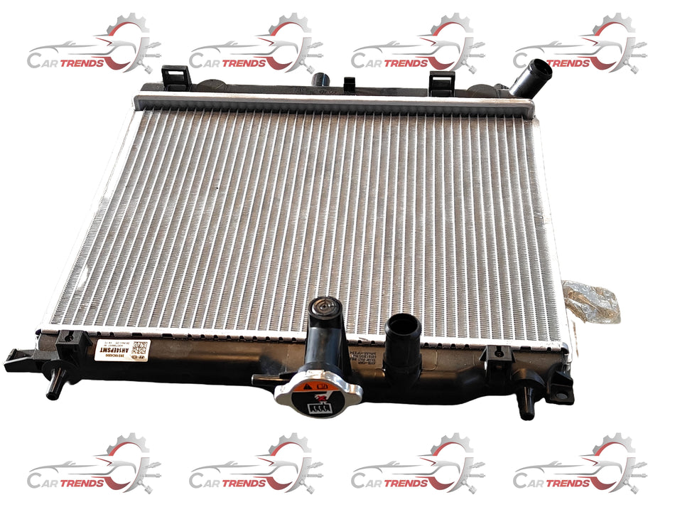 Hyundai Santro 2020 radiator showing the metal core and inlet/outlet connections for engine cooling.