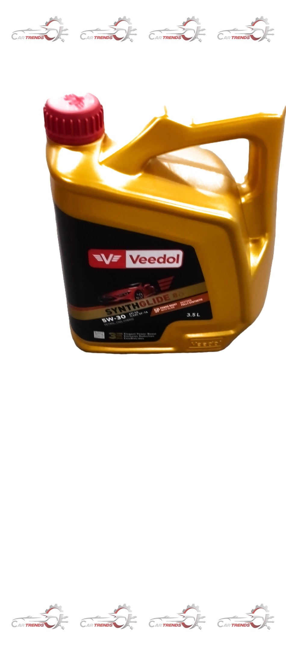 Veedol 5W30 synthetic engine oil in a 3.5-liter container, showing the product label and packaging for vehicle lubrication.