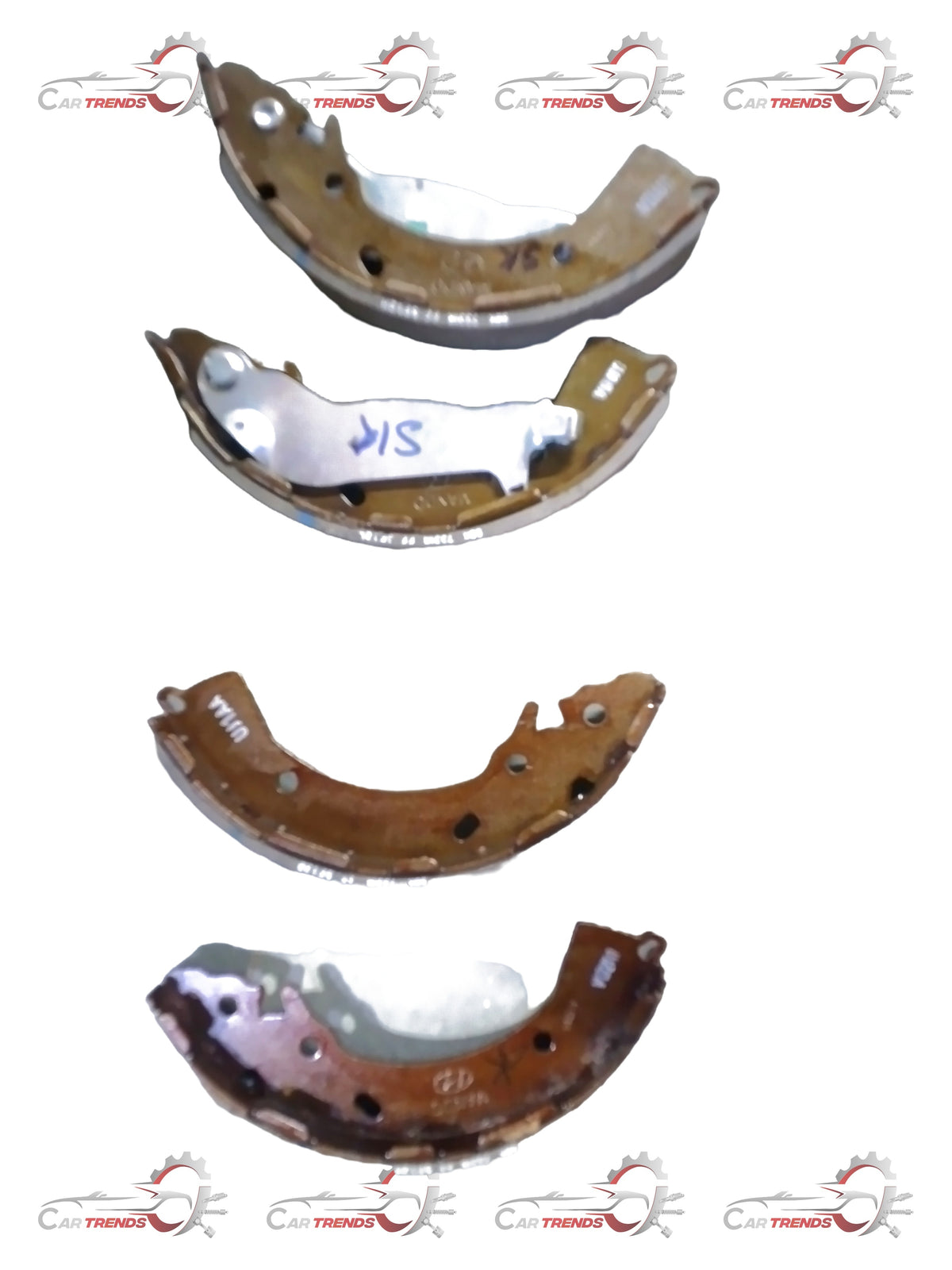 Hyundai Grand i10 parking brake shoe set by CarTrends, showing new brake shoes for parking brake system replacement.