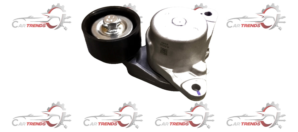 Maruti Suzuki tensioner assembly for engine belt, upper position, with metal and pulley components visible in the image.