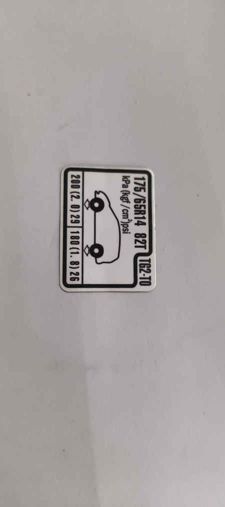 HONDA CAUTION PLATE.(TIRE PRESSURE) 42760TG2T00 42760TG2T00 - Back view