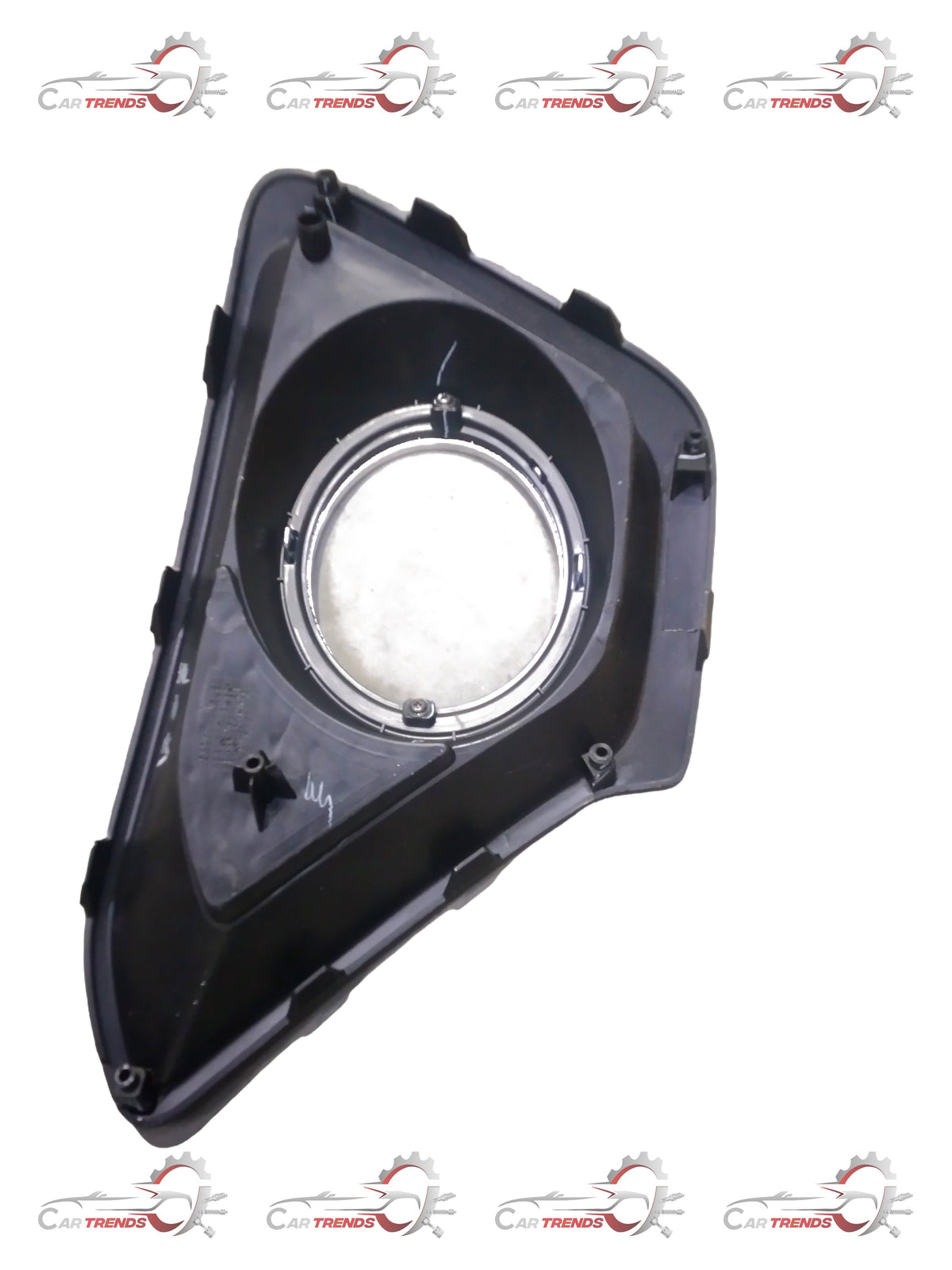 Hyundai Grand I10 fog lamp cover open left side, black plastic car part with mounting details