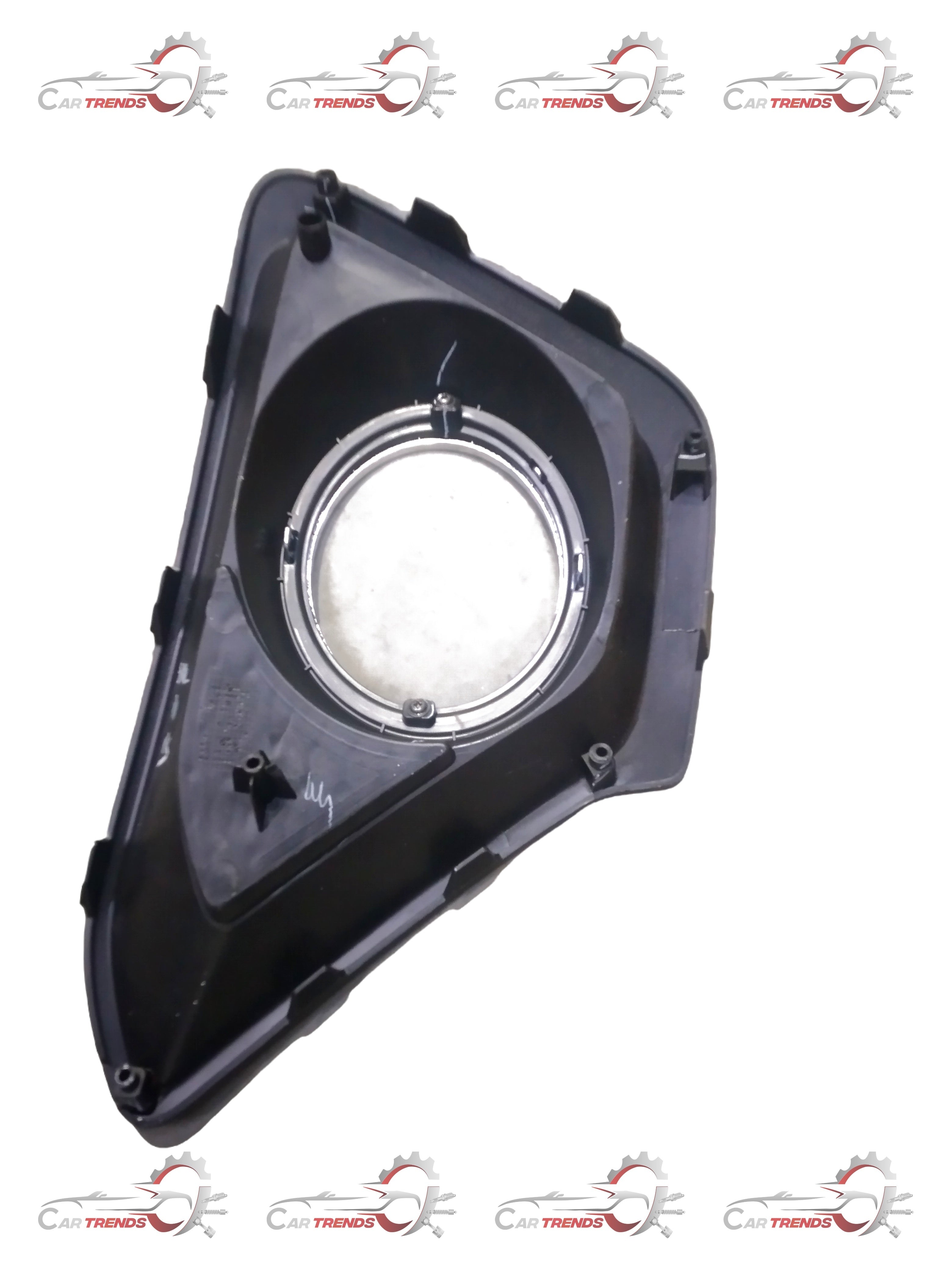 Hyundai Grand I10 fog lamp cover open left side, black plastic car part with mounting details