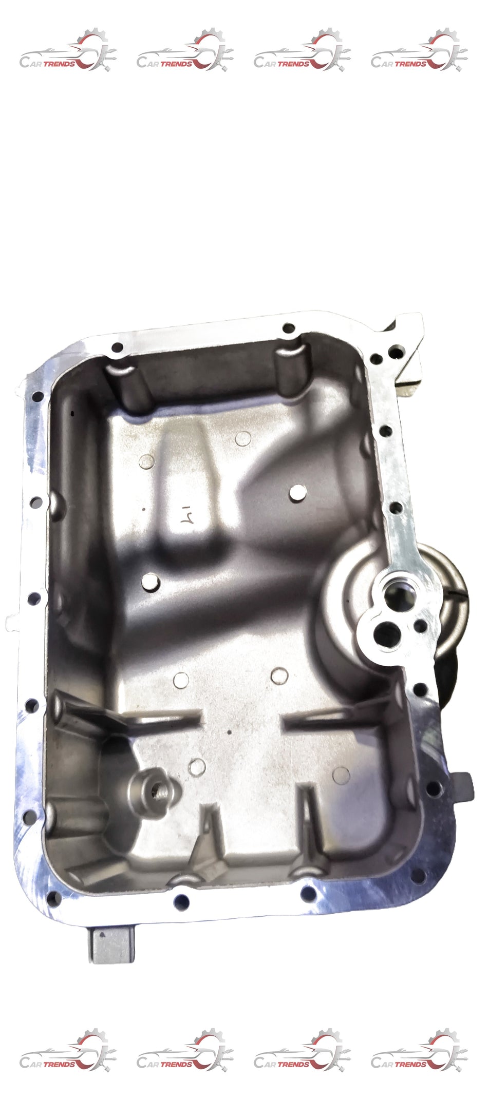 Maruti Suzuki oil pan for model 11511M69R00, black metal component with mounting holes, designed for engine oil containment.