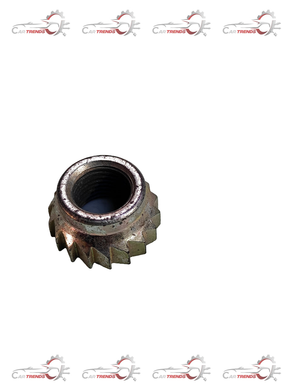 General Motors brake shoe adjuster retainer, metal clip used in vehicle brake system for secure fit and proper adjustment.