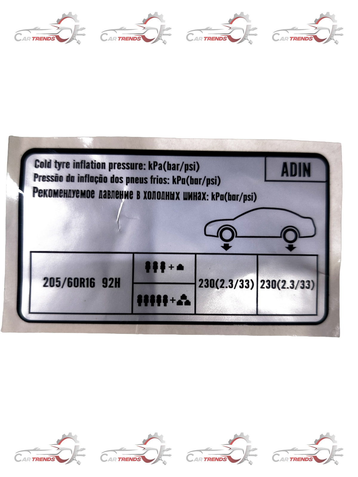 HYUNDAI TYRE PRESSURE LABEL ELANTRA 05203S5000 05203S5000 - Back view