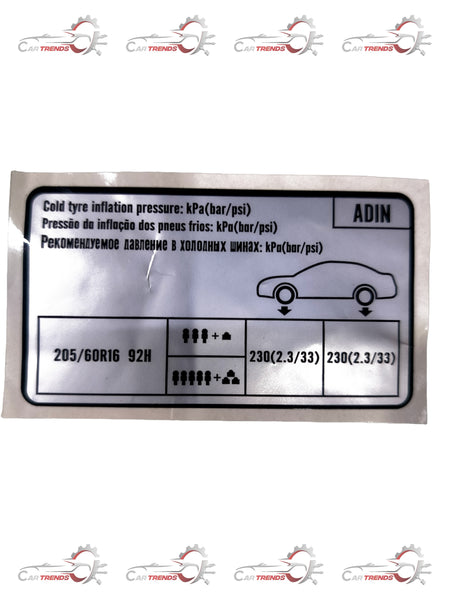 HYUNDAI TYRE PRESSURE LABEL ELANTRA 05203S5000 05203S5000 - Back view