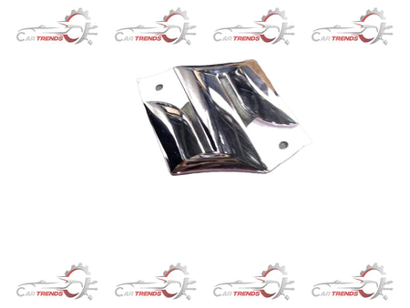 Chrome Maruti Suzuki EMBLEM S badge, car emblem logo for Maruti Suzuki vehicle, shown in close-up image.