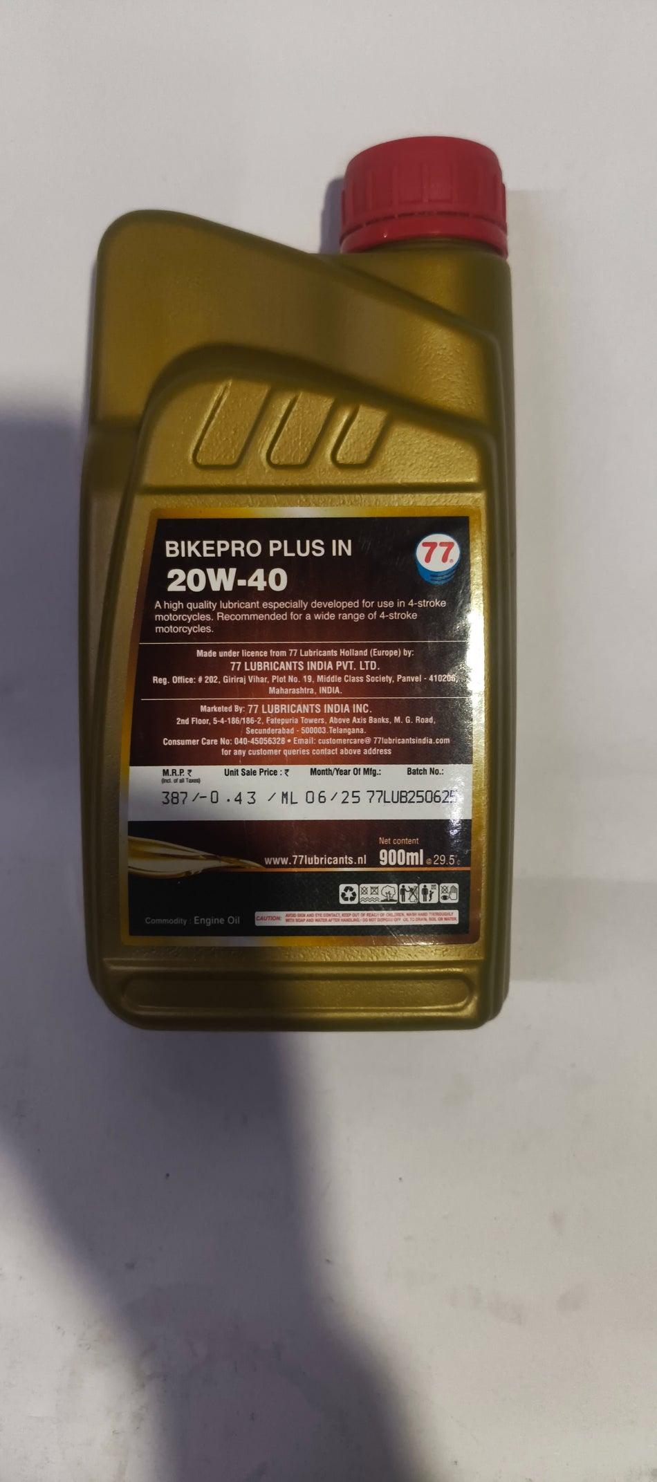 77 LUBRICANTS 27742-Bikepro Plus 4t 20w40 SM .9*20 77LUB27742 - Back view