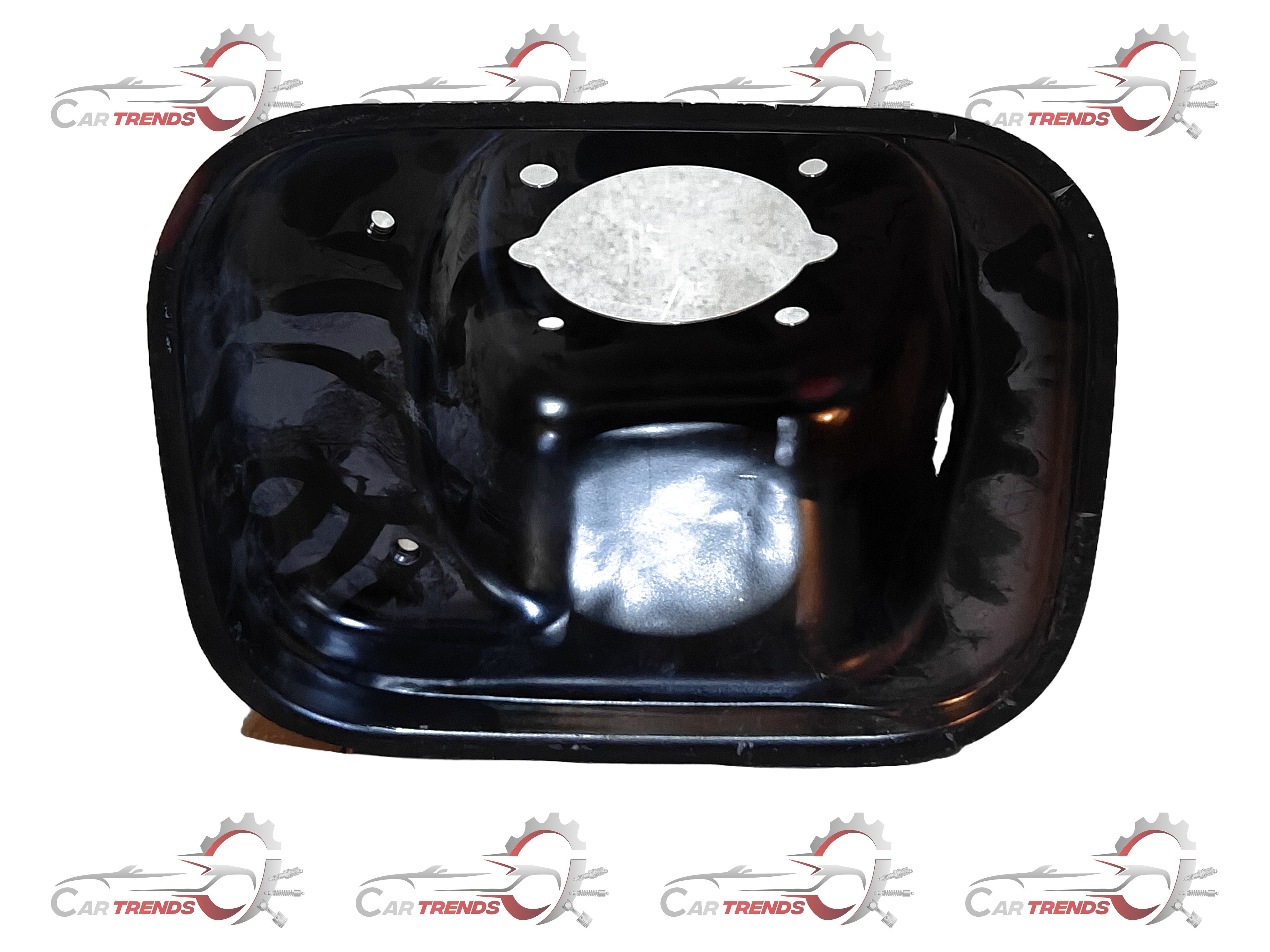 CarTrends fuel filler cap for Optra, right side spare part, shown in a close-up image with metal finish and attachment details.
