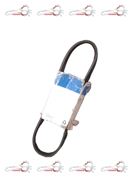 General Motors V-belt AVEO J96610563 showing a black rubber automotive belt with grooves for engine drive systems.