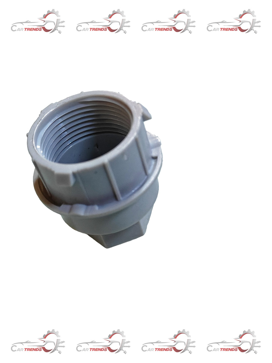 General Motors Aveo cap nut, durable metal fastener with threaded center, designed for secure wheel and engine component attachment.