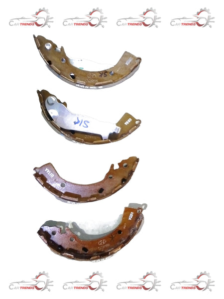 Hyundai Grand i10 parking brake shoe set by CarTrends, showing new brake shoes with metal components and brake lining.