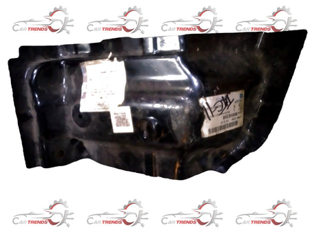 General Motors reinforcement front right lower wheel well panel, metal automotive body part with mounting holes.